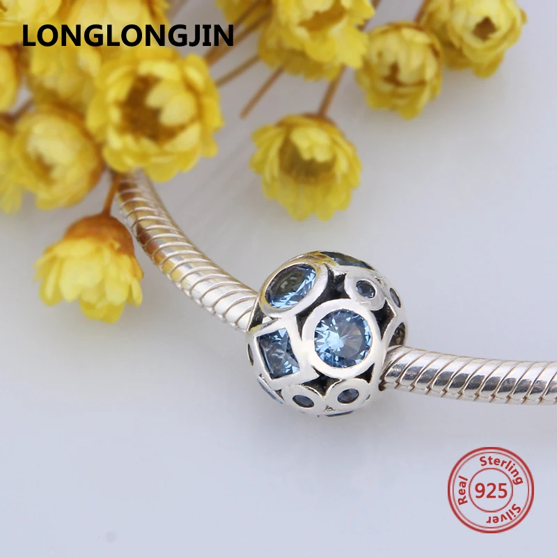 Роскошные серебряные Талисманы 925 синий cz Essence Collection Бусины Fit Пандора браслет