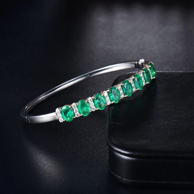 LOVERJEWELRY однотонный 18 К Au750 белый золотой овальной формы зеленый изумруд свадебный
