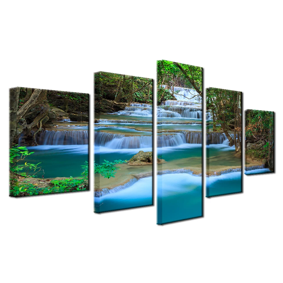 Modular Canvas Wall Art HD Prints Pictures Home Decor 5 Pieces Landscape Waterfall Posters Forest Trees Lake Paintings Framework | Дом и сад