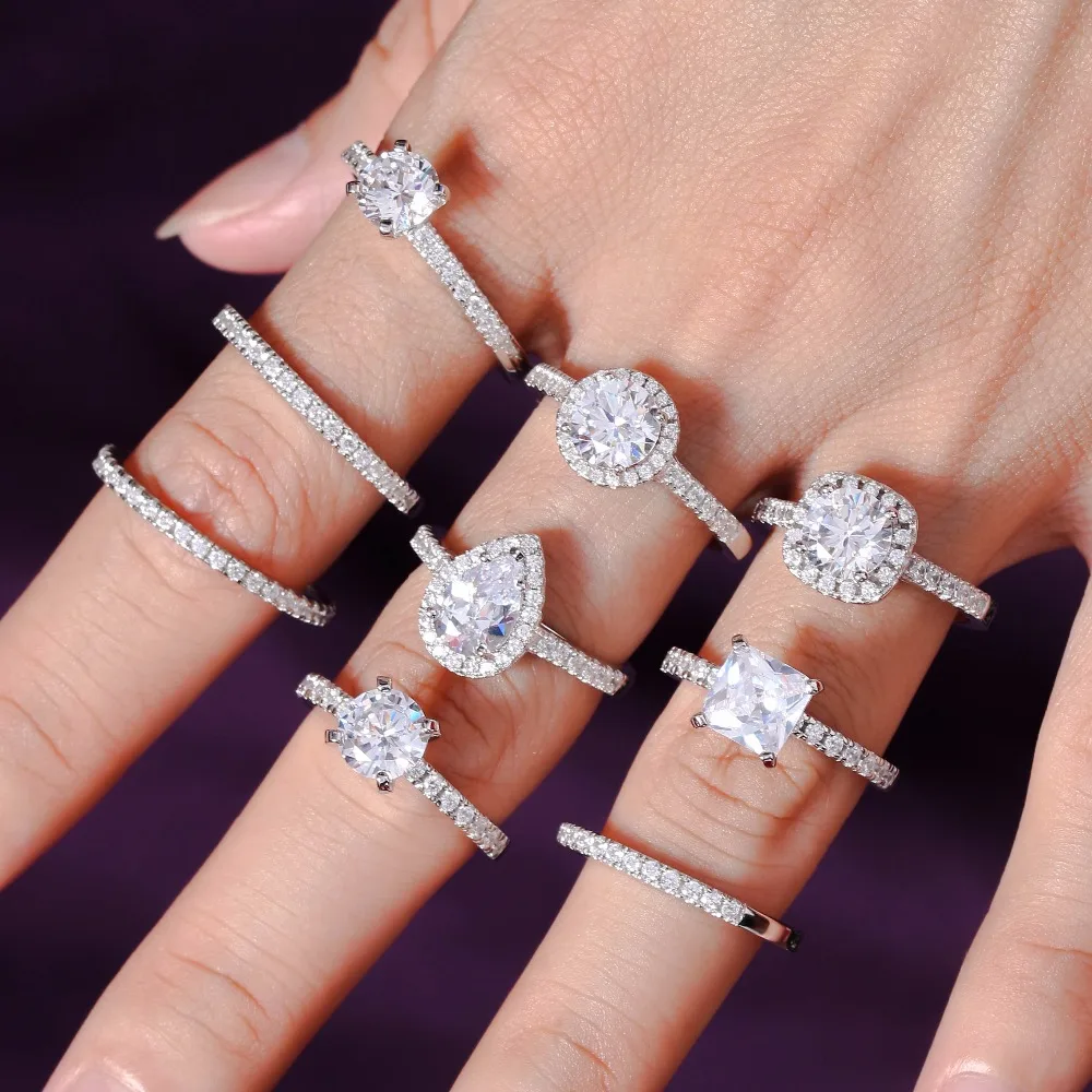 Изысканный 2 карат розовое золото Пасьянс свадебные кольца 5A обручальные для