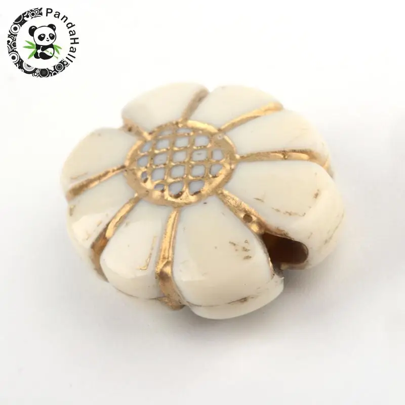 

Flower Plating Acrylic Beads, Golden Metal Enlaced, Black, 24.5x19x7mm, Hole: 2mm; about 290pcs/500g