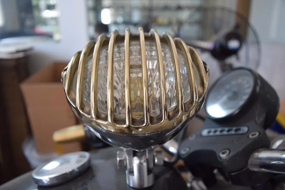 Бесплатная доставка мотоцикл чоппер латунная светодиодная фара уличная крыса