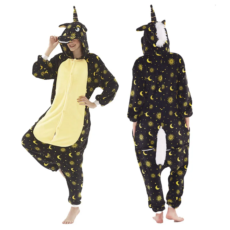 sun and moon unicorn Зимние пижамы унисекс для взрослых с милыми животными; комплекты одежды для сна с героями мультфильмов; женские пижамы; теплая Фланелевая пижама с единорогом и единорогом - Цвет: sun and moon unicorn