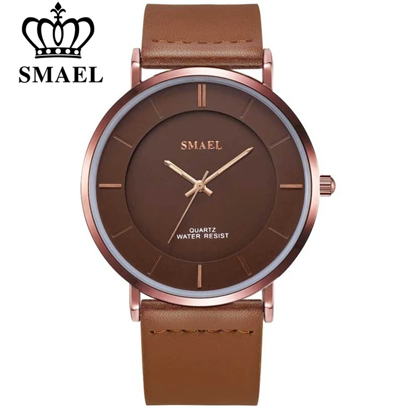 

Часы мужские SMAEL, водонепроницаемые, ультратонкие, с кожаным ремешком, 8 мм