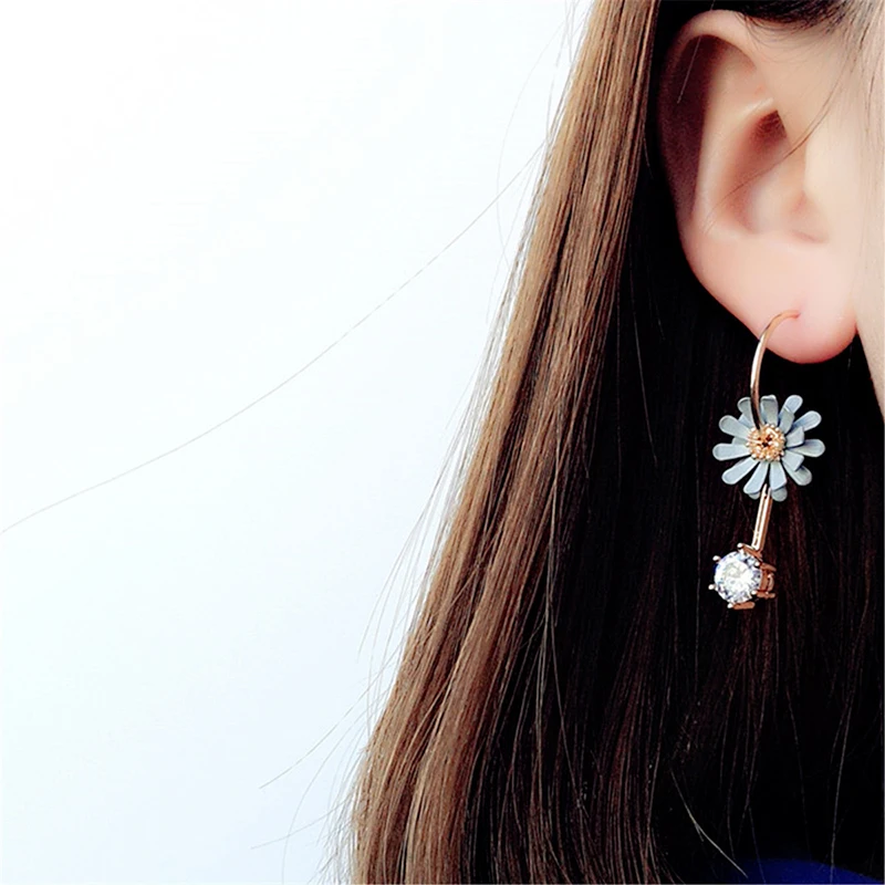 Женские серьги-гвоздики с цветком JZTOP циркониевые Стразы длинные серьги синими