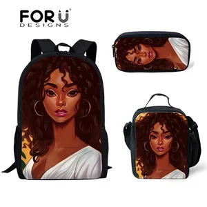 Черные школьные ранцы FORUDESIGNS с художественным принтом для девочек, школьные ранцы для детей начальной школы, детские шт.компл., рюкзак на плечо, ранец