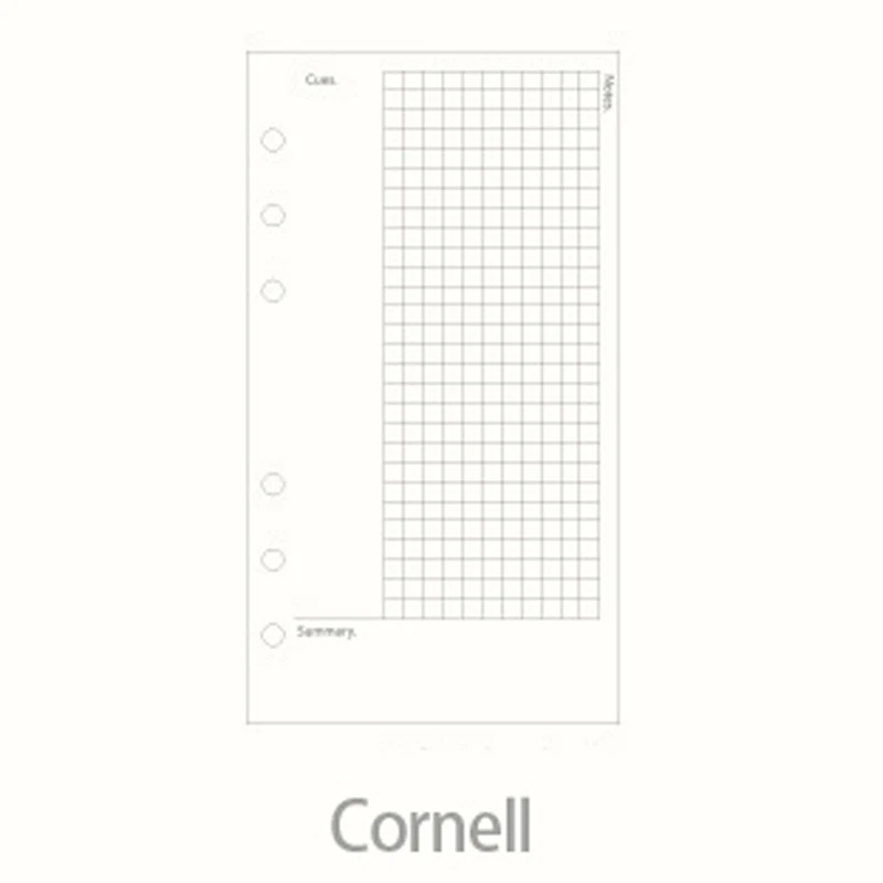 Cornell A5, A6, A7 блокнот с отрывными листами, заправка, спираль, переплет, планировщик, внутренняя страница, внутри бумаги, молочная, еженедельная, ежемесячная планировка, линия, точка, сетка - Цвет: Cornell