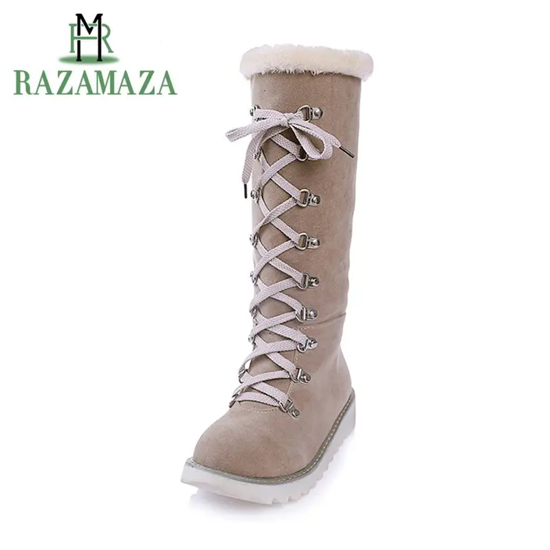 ZALAVOR/размер 34-43 женские теплые зимние сапоги на толстом меху до середины икры