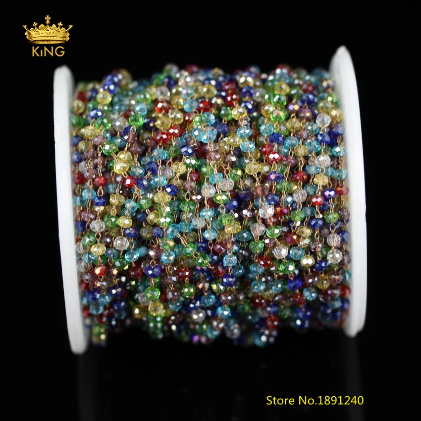 5Meters 2x3mm Colourful Glass Chains Jewelry Bulk Faceted Rondellle Wire Wrapped Tiny Plated Brass DIY ZJ105 | Украшения и