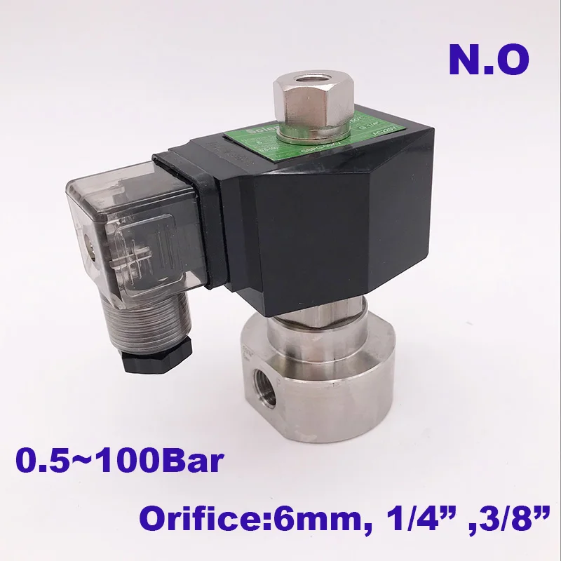 GOGOATC 0 5 100bar SS304 3/8 1/4 дюйма Соленоидный клапан высокого давления отверстие 6 мм