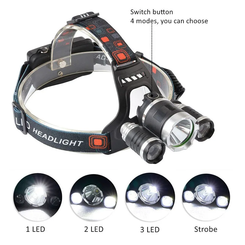 PANYUE RJ3000 Высокая мощность T6 + 2R2 LED 3000Lm фара налобный фонарь 18650 Головной