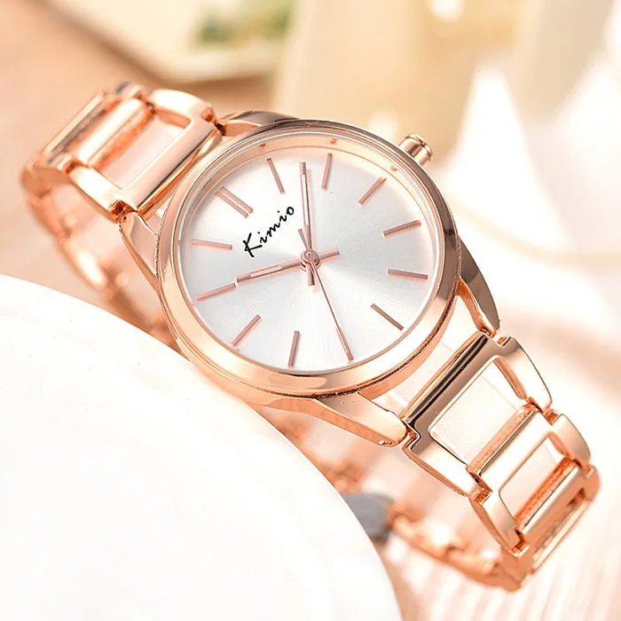Rose Gold KIMIO кварцевые очаровательные часы-браслет из нержавеющей стали для женщин, женская одежда, часы с кристаллами, Элегантные Роскошные наручные часы с коробкой - Цвет: Rose Gold