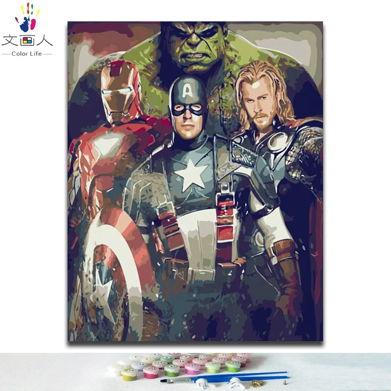 3165 The Avengers 1 DIY краски по номерам Рисунок Мстители супер герой Капитан Америка Железный человек флэш Халк райтеон картина картины по номерам - Цвет: 3165 The Avengers 1