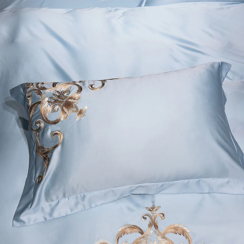 

Europe luxury Bedding Set 4/6pc king queen size bed set tencel silk gold embroidered duvet/quilt cover bed sheet set 38
