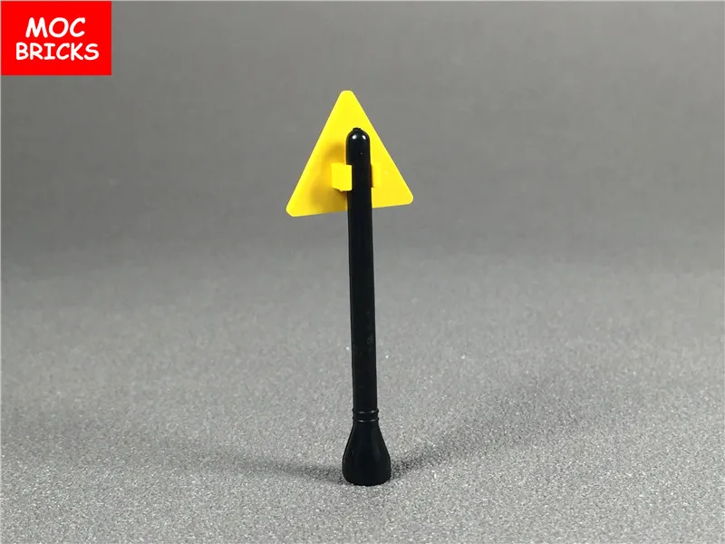 20 шт./лот MOC кирпичи желтый дорожный знак зажим 2x2 треугольник подходит с 30259