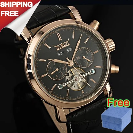 Tourbillon Men's gold case automatic Mechanical Celandar function Leather Wristwatch Original Brand Jaragar | Наручные часы