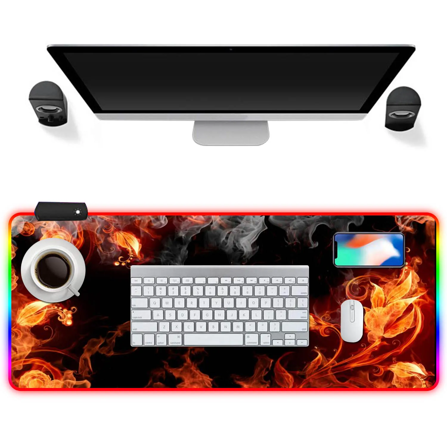Большой игровой RGB коврик для мыши Vococal 400*900 мм USB проводной светодиодный