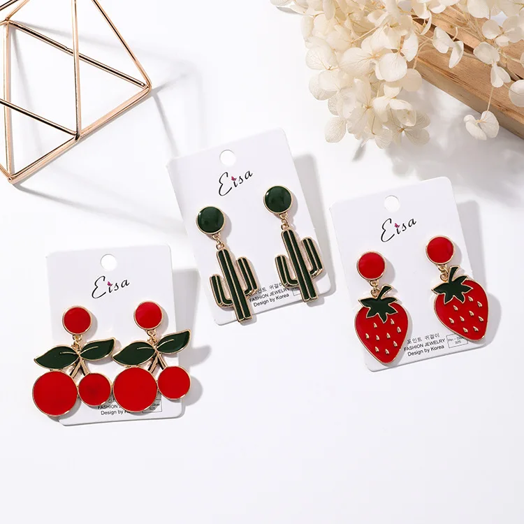 Yanglin Новая мода кактус клубника Cherry серьги фрукты и завод для Для женщин девочек