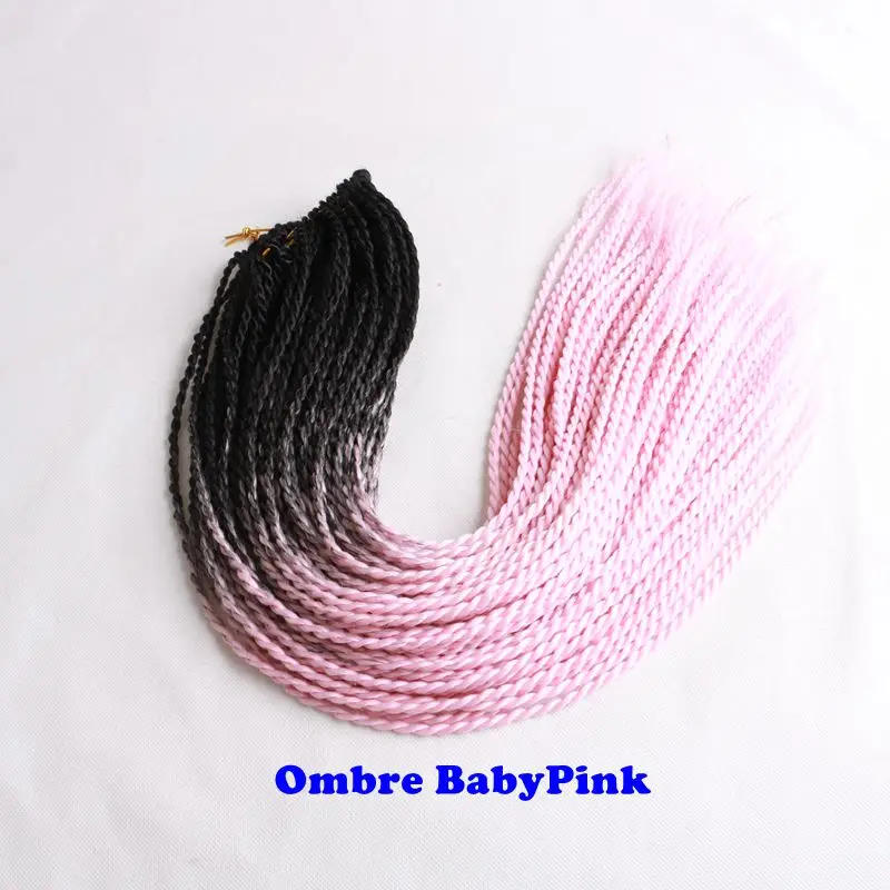 black baby pink Роскошные косички для плетения, 24 дюйма, Омбре, Сенегальские скрученные волосы, вязанные крючком косички, 24 корня/упаковка, синтетические косички для женщин, серые, розовые - Цвет: black baby pink