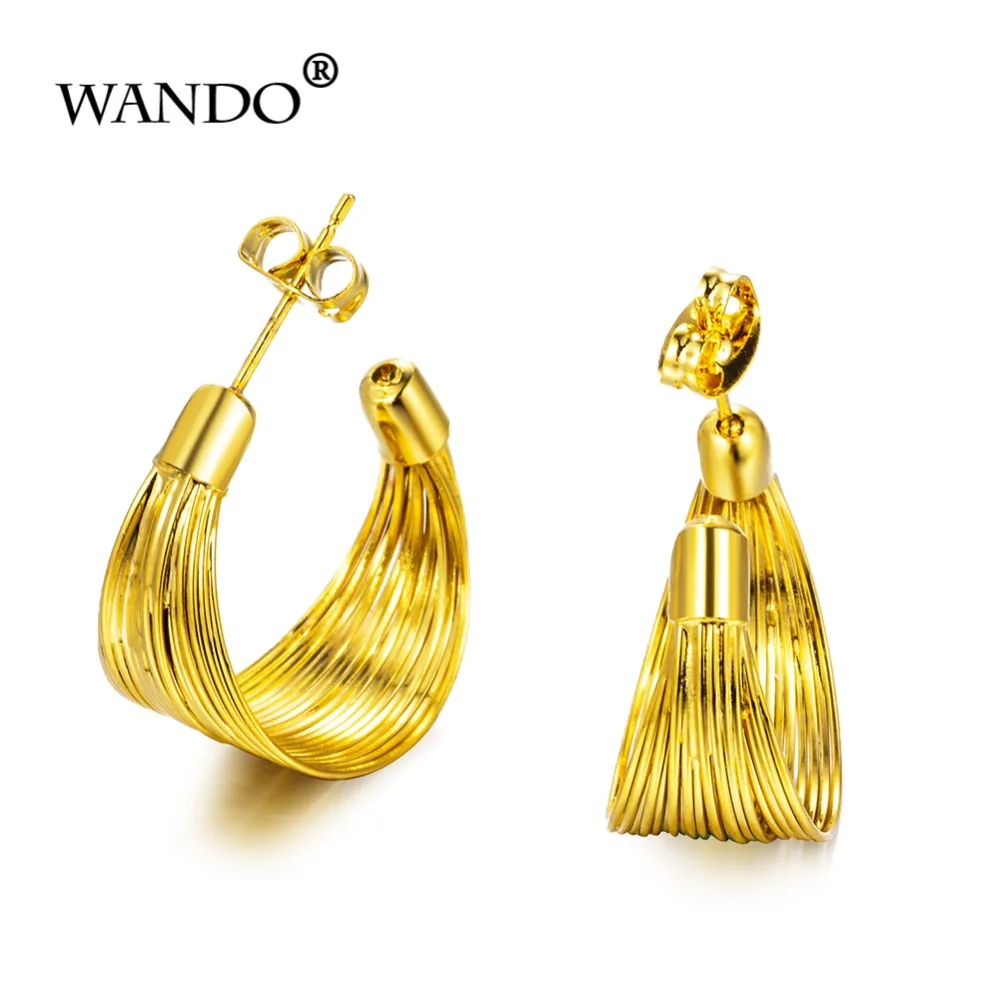 Женские серьги кольца WANDO золотистые сережки золотого цвета ювелирные изделия на
