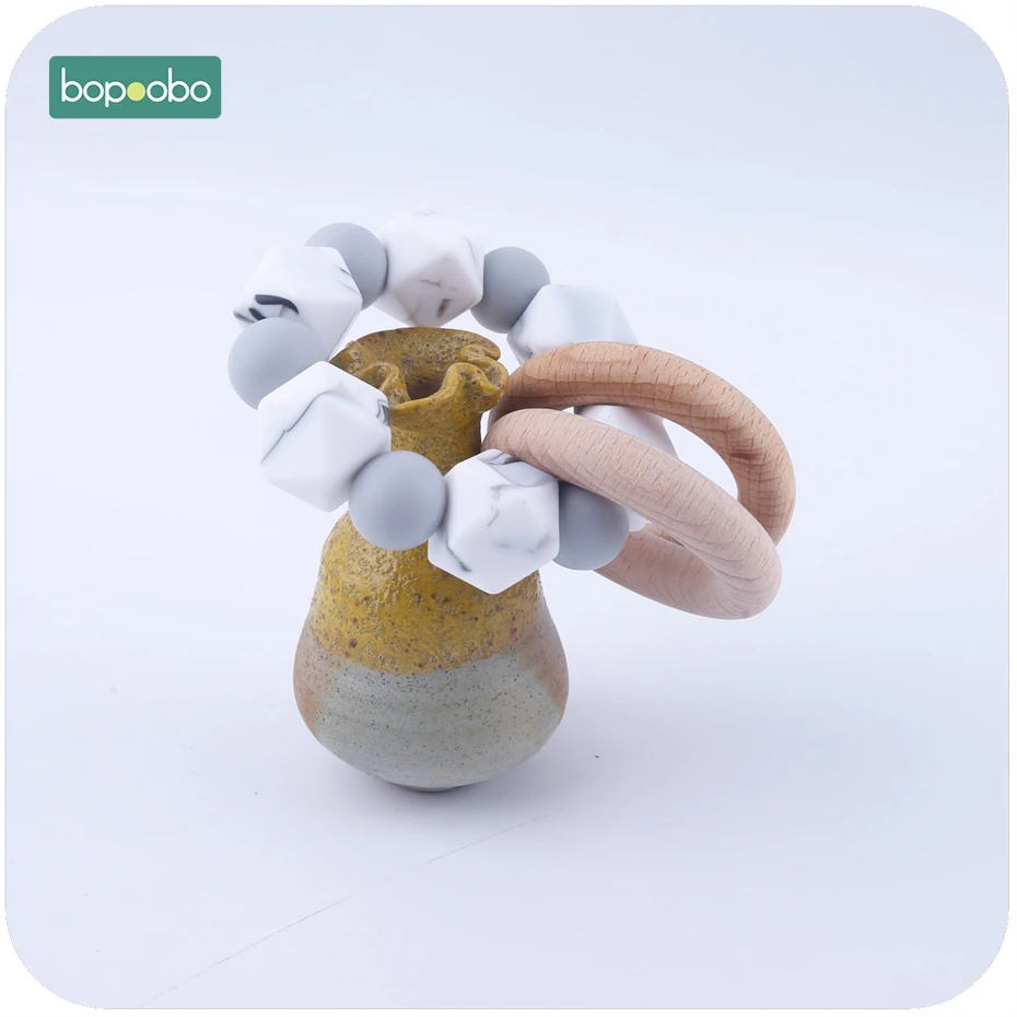 Bopobo 1 шт., силиконовые бусины с деревянным кольцом, погремушка, сделай сам, для рукоделия, пищевого качества, Прорезыватель для зубов, детские принадлежности для кормления, Классическая сенсорная игрушка
