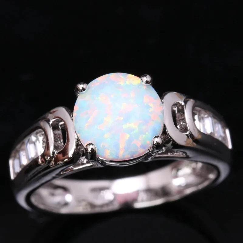 

Превосходный Круглый Белый огненный опал и солитер посеребренные серебряные ювелирные изделия США # Размер 6 7 8 9 SF1294