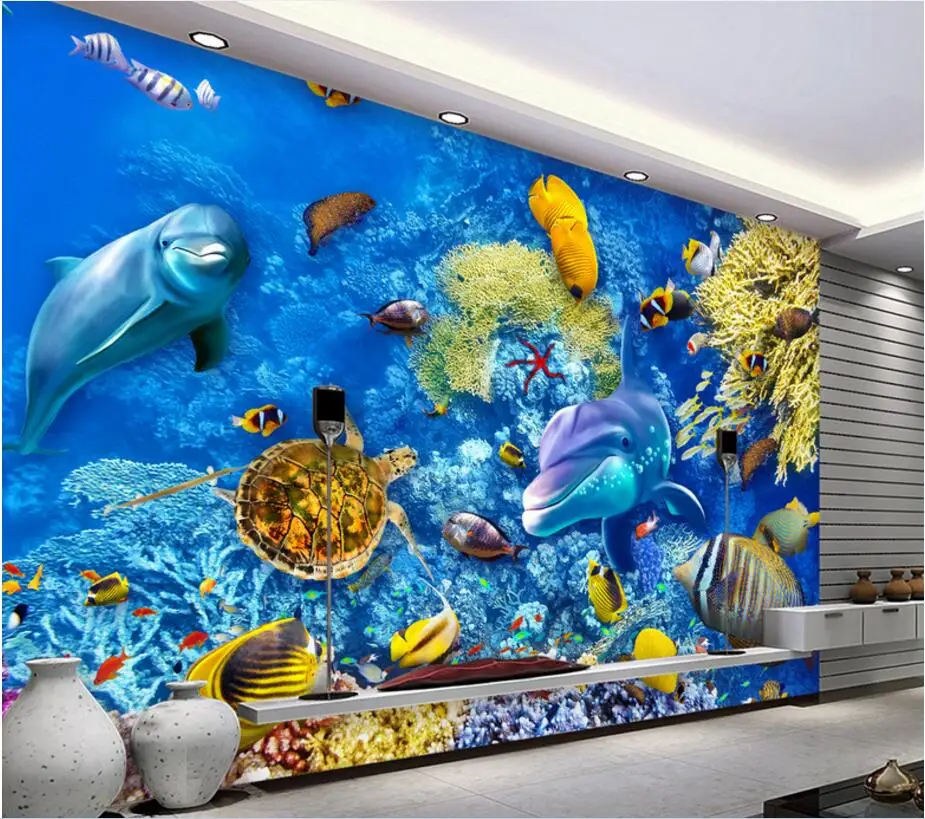 3d настенные фрески обои для стен 3 d фото морской рыбы кораллового цвета с
