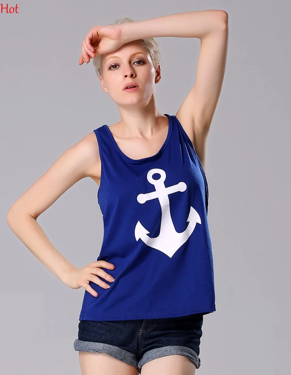 2018 топы на бретелях с рисунком якоря женская одежда футболка без рукавов бантом