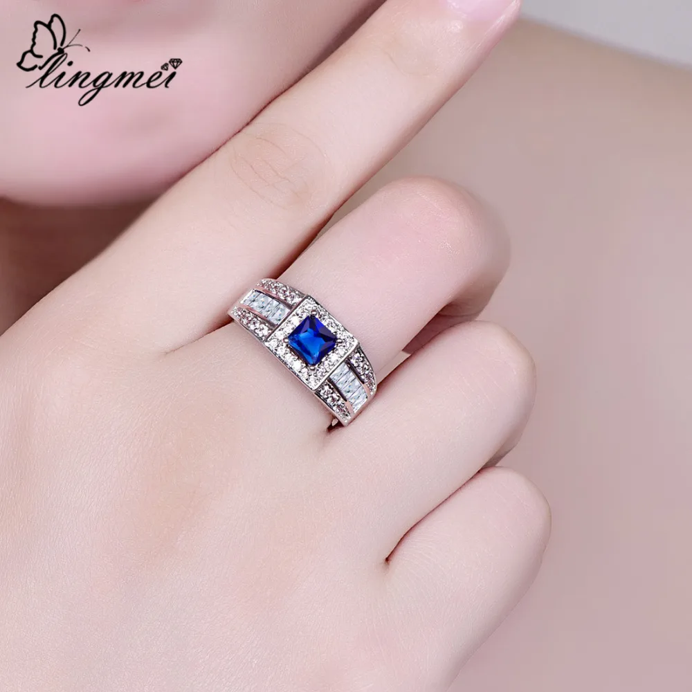 Lingmei оптовая продажа обручальное кольцо SterlingJewelry подарки с разноцветным синим