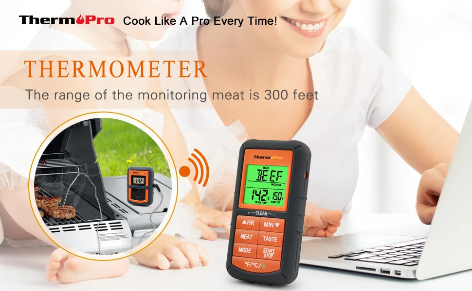Themopro TP-07S, Цифровой Кухонный Термометр для приготовления пищи, беспроводной термометр, термометр для барбекю, мяса, термометр для духовки
