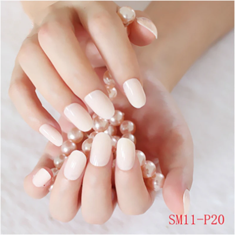 hot new round head fake nails candy color acrylic light skin nail art tips 24 PCS | Красота и здоровье