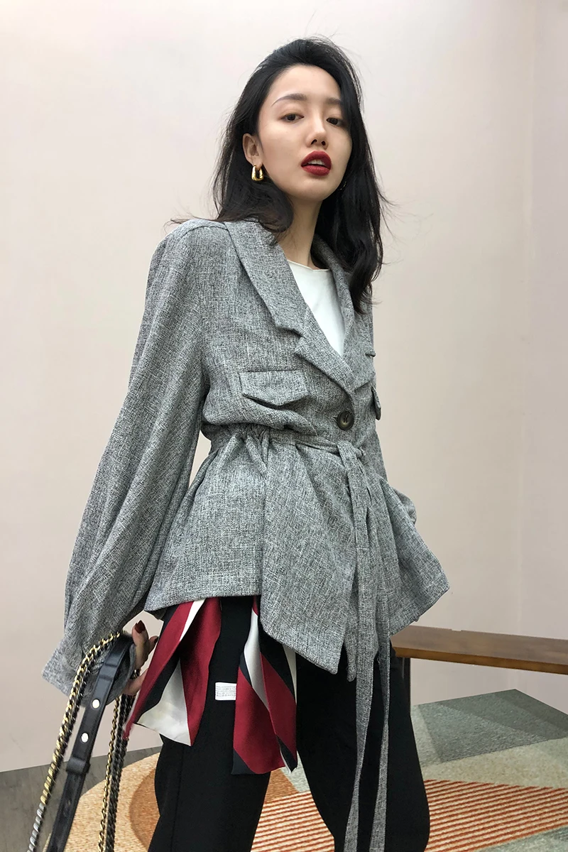 GETSPRING Женское пальто Женский костюм с рукавом фонариком бандажный хлопок женские