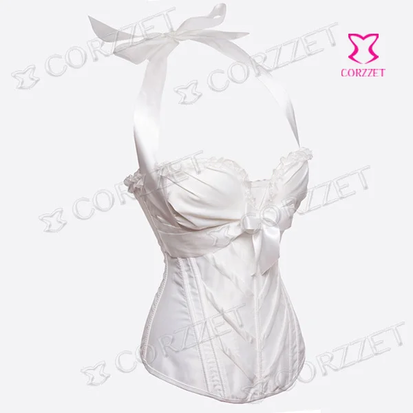 Готическая Свадебная атласная сексуальная бретелька через грудь пуш-ап белый