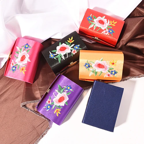 

1 шт. Вышитый цветочный дизайн, косметический Чехол, ретро Чехол для губной помады, держатель для парчи с зеркалом, подарки для китайских под...