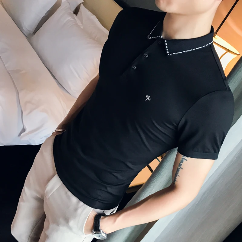 Мужская приталенная рубашка поло Повседневная с коротким рукавом и отложным