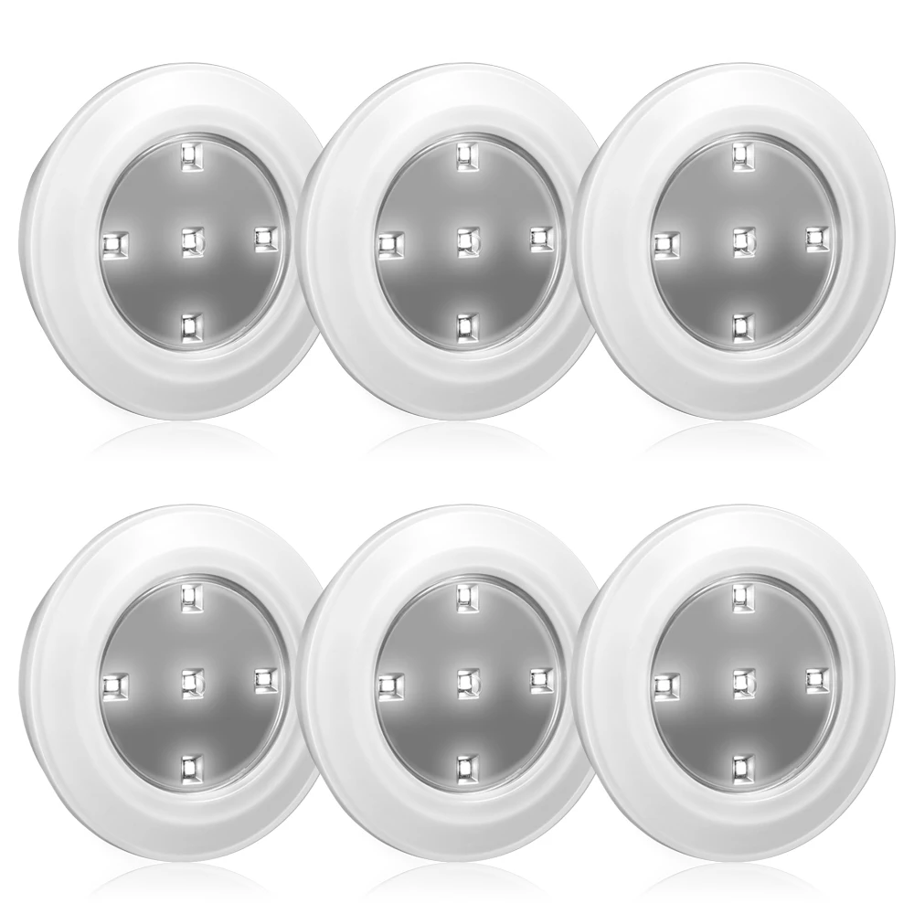 

6PCS Wireless LED Intelligent Cabinet Light With Remote Control Round Night Light 3 AA Battery Operated For Cabinets Lamp