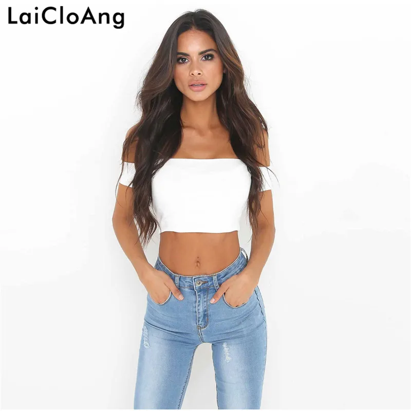 С открытыми плечами пикантные Короткие топы с вырезом лодочкой короткий рукав