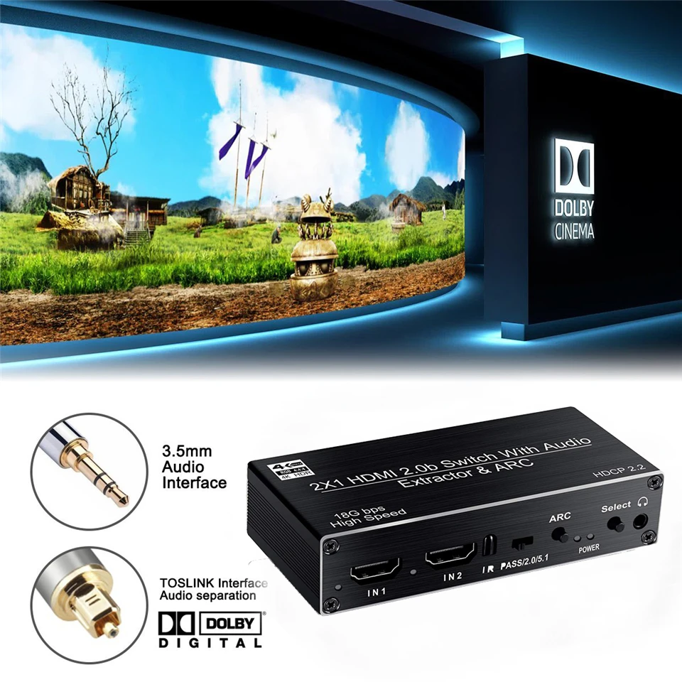 Лучший 4 K 60Hz HDMI переключатель 2x1 HDMI 2,0 переключатель 2 Переключатель порта HDMI пульт дистанционного управления с Toslink оптический и RCA 4 K HDMI коммутатор