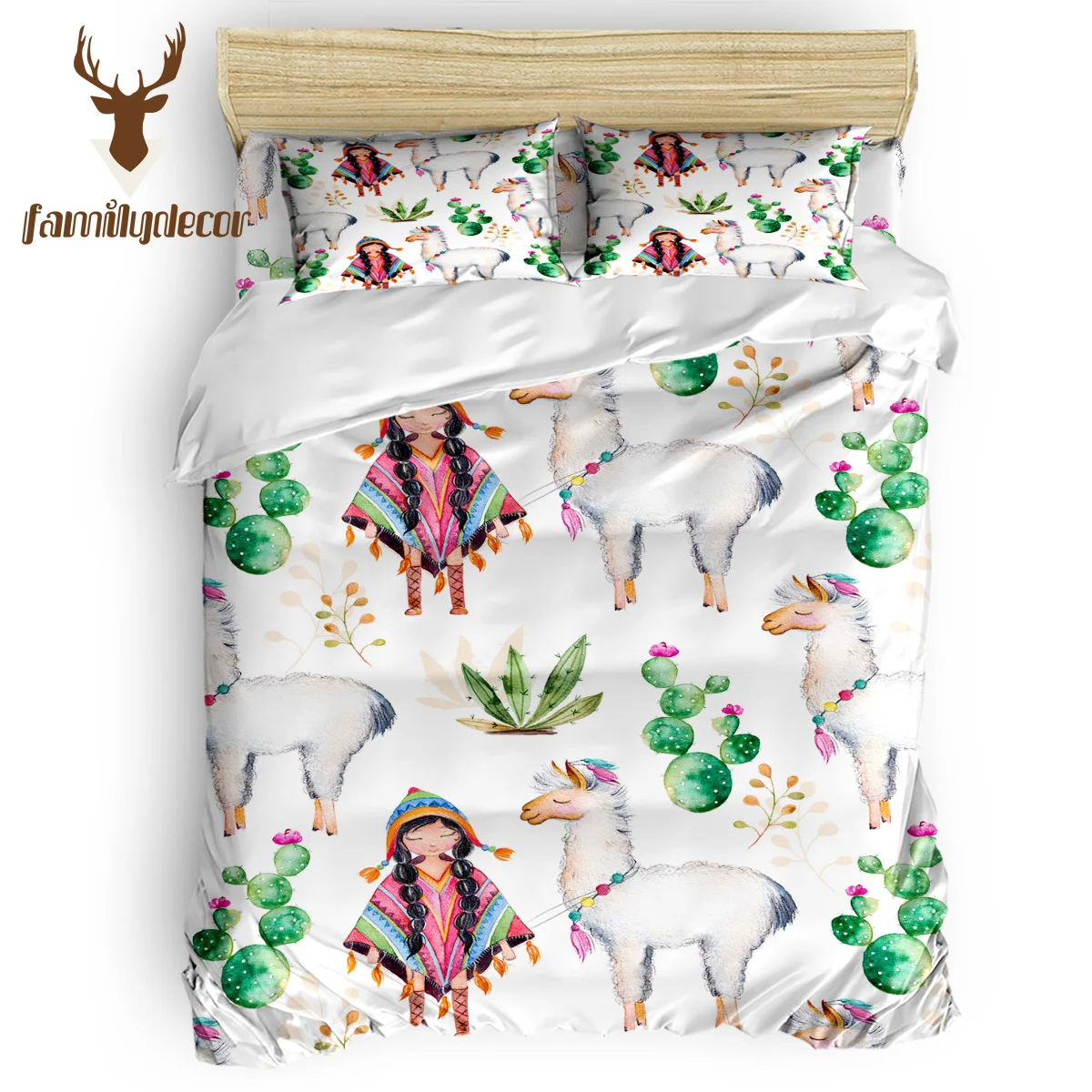 Familydecorder Indain Комплект постельного белья для девочек и ламы, роскошное покрывало, Комплект постельного белья s 3D King size, красный, синий хлопок, DHL