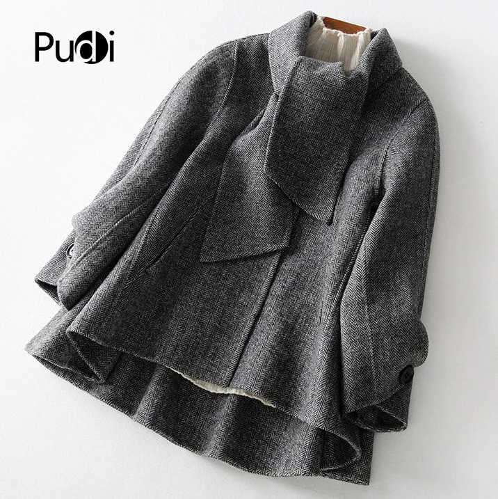 PUDI RO18127 Женская Осенняя зимняя короткая куртка из натуральной шерсти с карманами, свободный стиль, пальто для отдыха с карманами