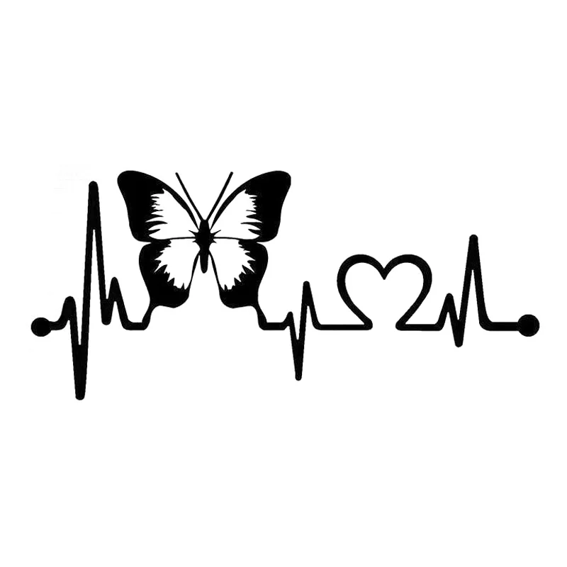 

20.3cm*8.9cm Butterfly Heartbeat Lifeline Vinyl Car Styling Stickers Decals Black/Silver S3-4944