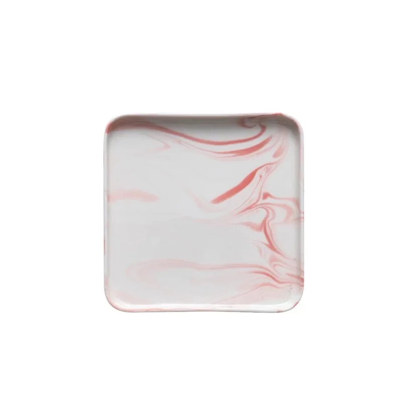 Pink Square S NOOLIM нордическая мраморная тарелка для стейка, блюдо для стейка в западном стиле, керамический квадратный поднос, домашняя тарелка из костяного фарфора для закусок, тарелка для фруктового салата, посуда - Цвет: Pink Square S