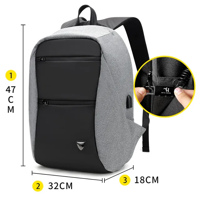 ARCTIC HUNTER 00207 модный рюкзак с защитой от кражи, мужской рюкзак для ноутбука, 15,6 дюймов, водонепроницаемый рюкзак с зарядкой через usb для путешествий, рюкзаки для подростков - Цвет: white with lock