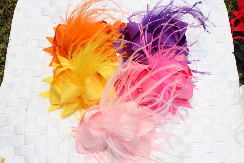 1 шт. 6 дюймов страусиная лента для волос девочек детей с бантом эластичная