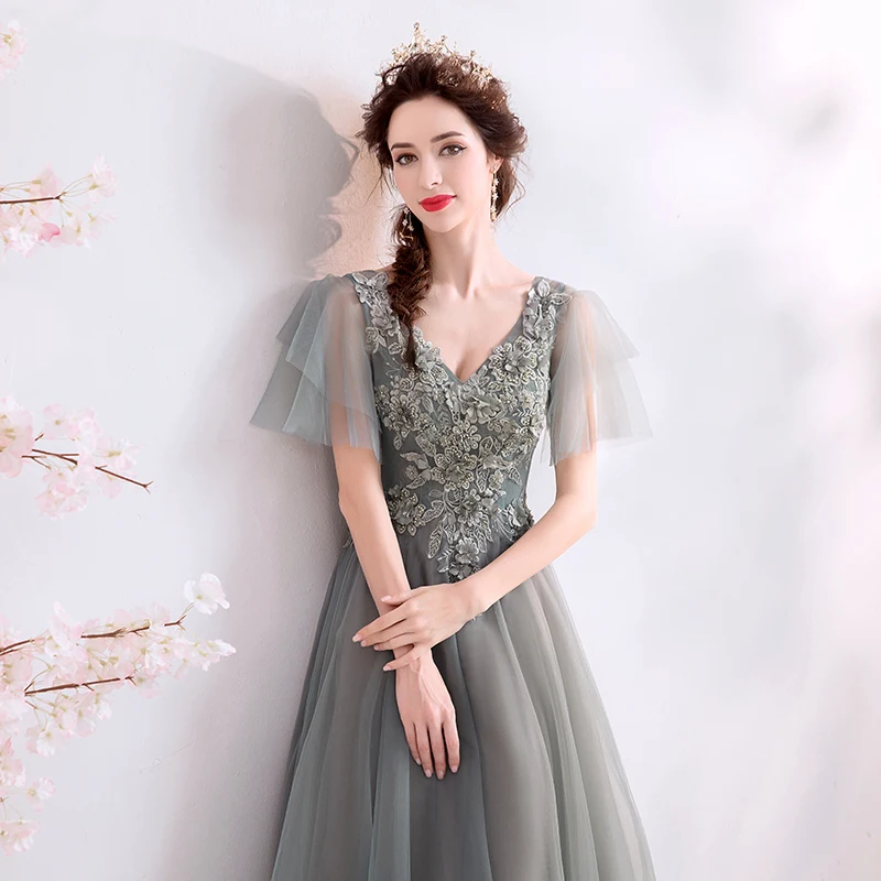 Женское вечернее платье SSYFashion с v-образным вырезом расклешенными рукавами длиной