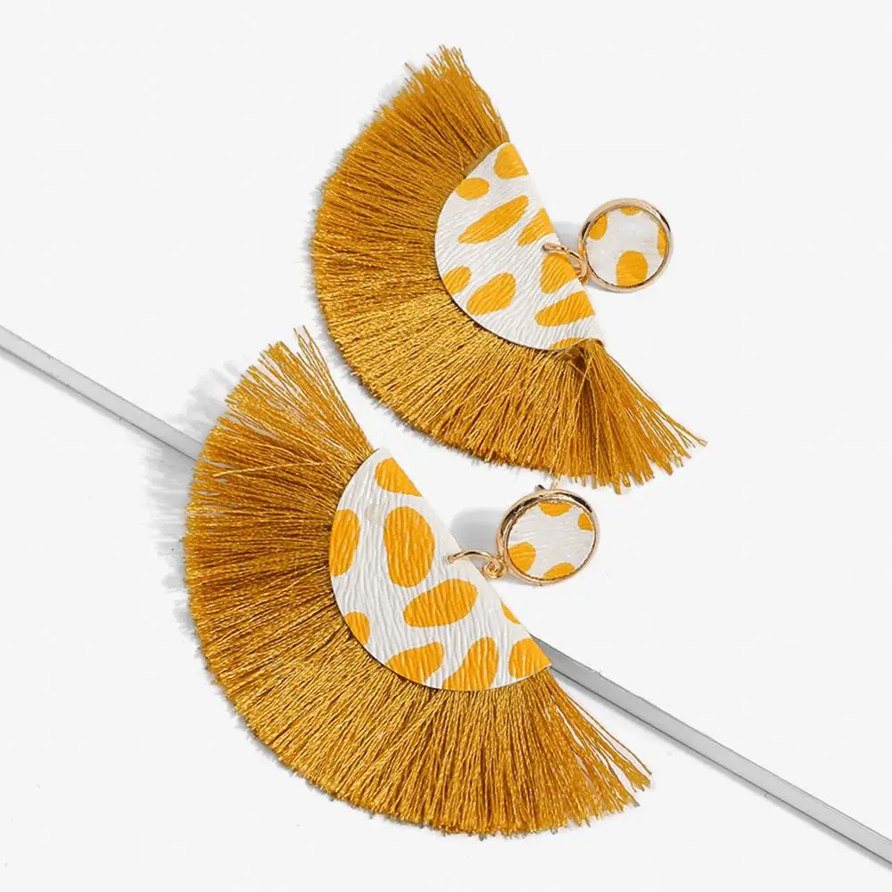 

lureme Bohemian Sector Leopard Earrings Tassel Dangle Earrings for Women and Girls
