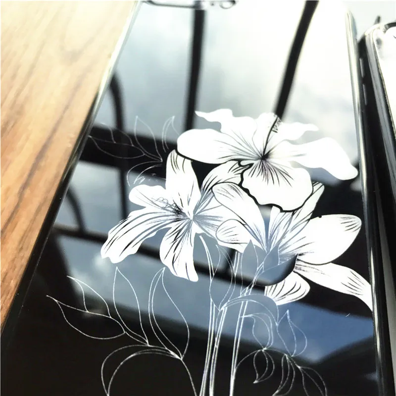 Fashion Mirror Flowers Phone Cases for iPhone 6 Case For Apple iphone 6S 7 Plus 6SPlus Coque IMD TPU Black Covers Capa Fundas |