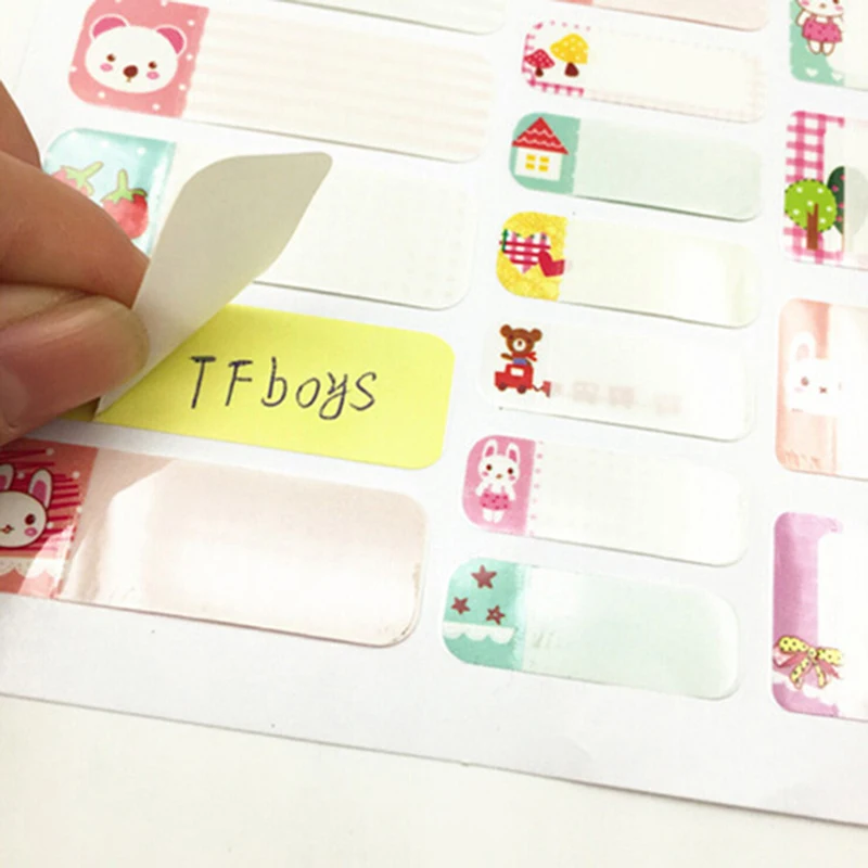Pegatinas autoadhesivas de dibujos animados para estudiantes, pegatinas impermeables de PVC con nombre de Kawaii, 2 hojas por lote-2