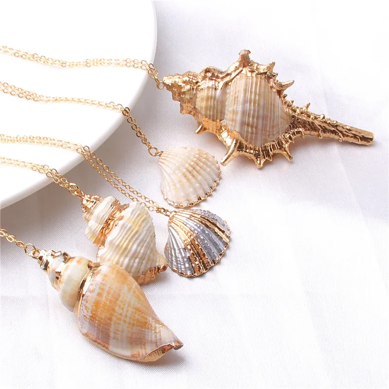 Трендовое ожерелье с подвеской в виде раковины из натурального золота богемном