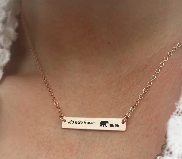 Медведя и надписью Mama Цепочки ожерелья Нержавеющая сталь Бар Кулон идеи подарки